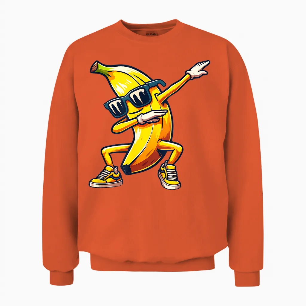 Dab Banana Dancing Dabbing Banana Fruit Meme T-Shirt, Black Unisex Sweatshirt in Orange