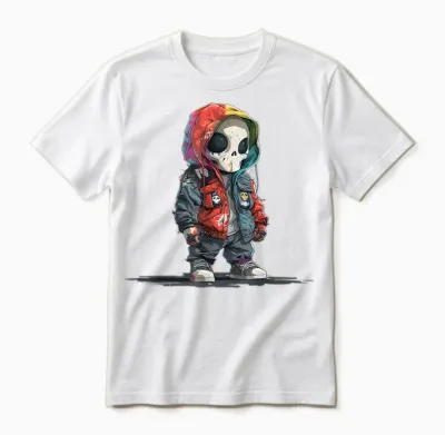 Hiphop Crâne Esprit Créature Style Cyberpunk Coloré Punk Unisex T-Shirt - White