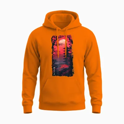 Japan Retro 80er 90er in Grunge Cherry Blossom Vaporwave Unisex Hoodie - Safety Orange