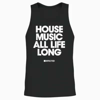 Defected House Music All Life Long White Text Unisex Tank Top - Black