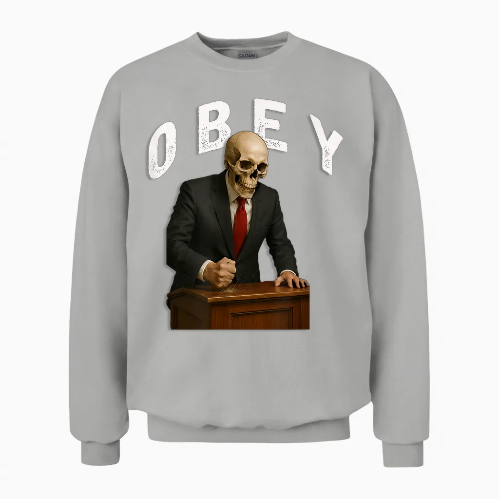 Obey Usa Fight Funny Freedom Power Unisex Sweatshirt in Ash