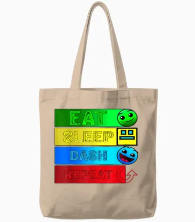 Eat Sleep Dash Repeat Video Game Geometry Video Gamer T-Shirt, Black Tote Bags - Natural