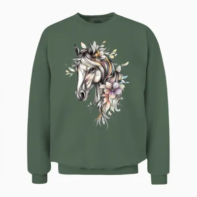 Tête De Cheval Et Fleurs - Chevaux Unisex Sweatshirt - Military Green