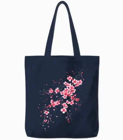 Sakura Japanese Cherry Blossom Vintage Tote Bags - Navy