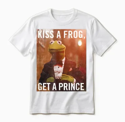 The Muppets Kermit Kiss a Frog T-Shirt, White, S Unisex T-Shirt - White