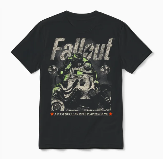 Fallout Video Game Distressed Character Portrait Unisex T-Shirt in Black
