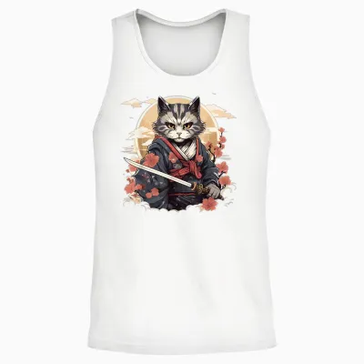 Samurai Cat Warrior Japanische Ninja Katze Kawaii Unisex Tank Top - White