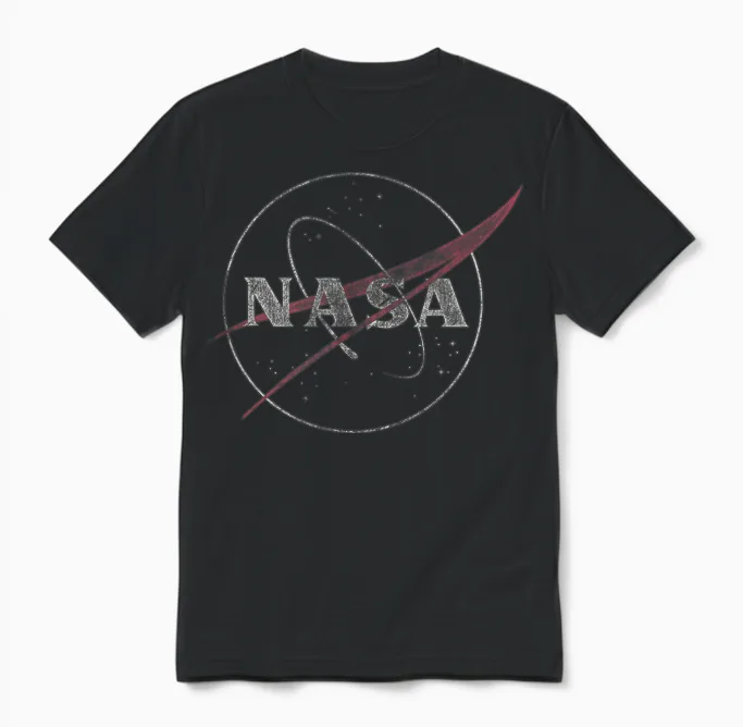 Nasa Retro Distressed Bug Logo Space Exploration Science Unisex T-Shirt in Black