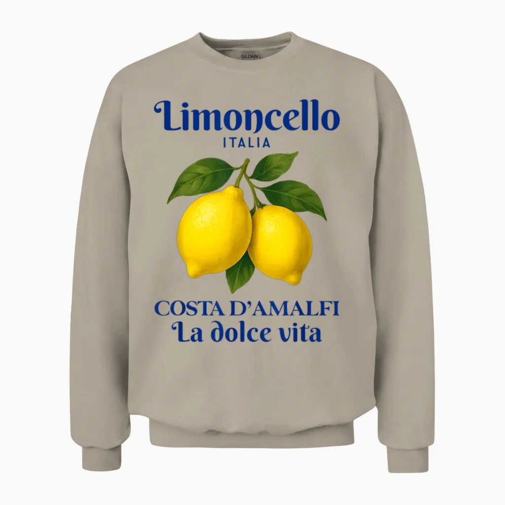Amalfi Coast Retro Italia Lemon Coastal Unisex Sweatshirt in Sand