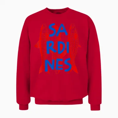 Retro Distressed Graphic Sardines Fish for Men and Women Unisex Sweatshirt - Red