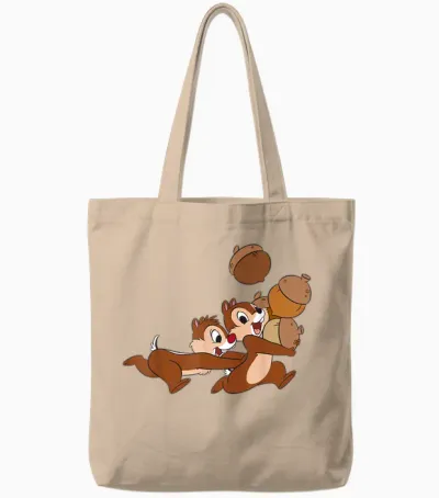 Disney Chip ‘n Dale Chipmunks Acorn Run T-Shirt Small Tote Bags - Natural