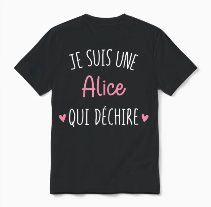 Women's Personalised Gift Alice Who Deschire T-Shirt, Black, Female X-Small Unisex T-Shirt in Black