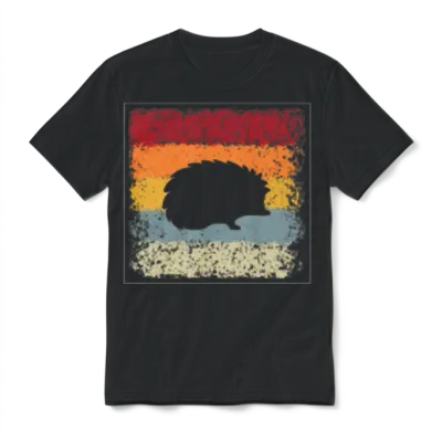 Hedgehog Retro Unisex T-Shirt - Black