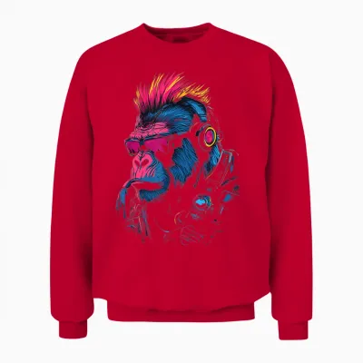 Punk Primate - Cyber Punk Gorilla Unisex Sweatshirt - Red
