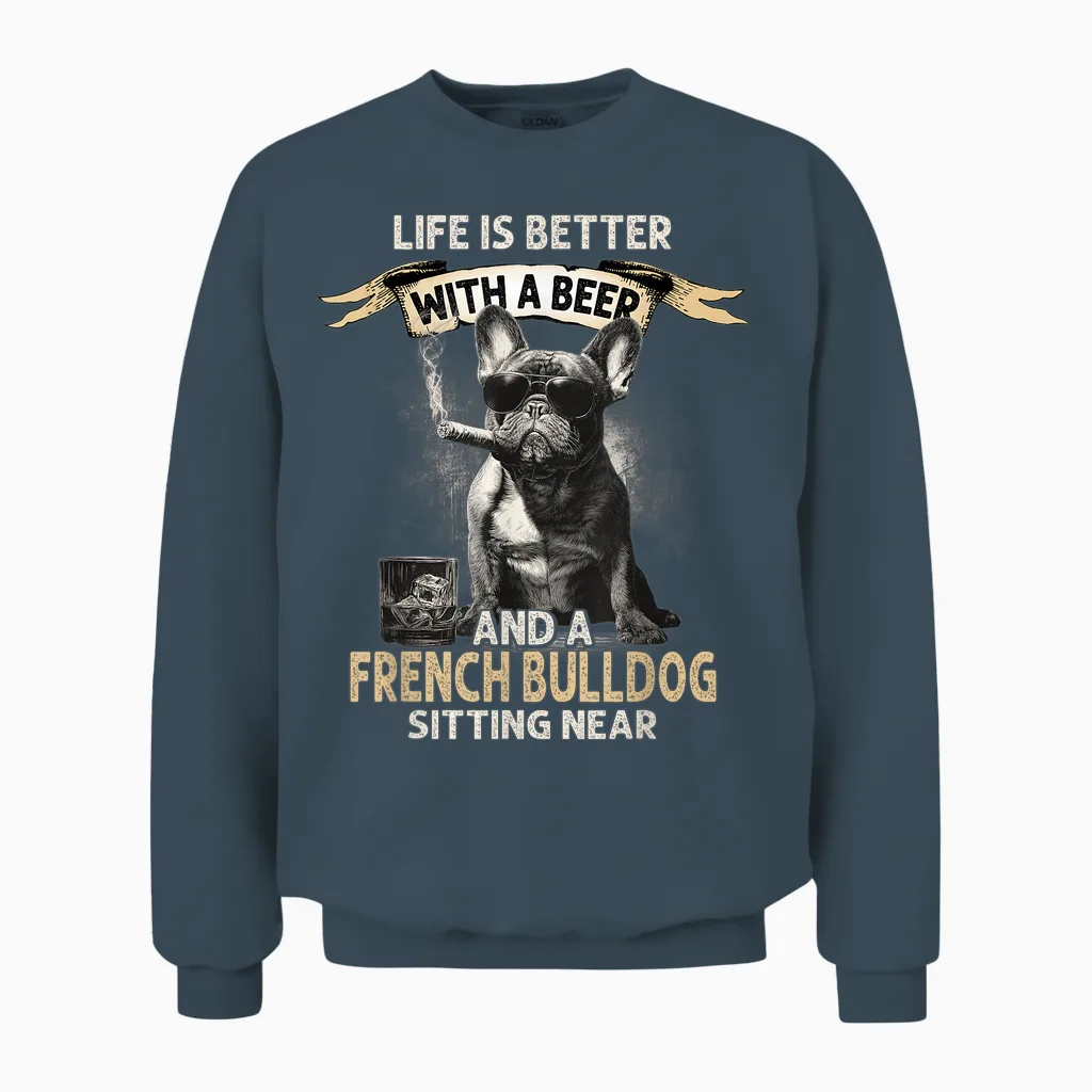 Chien Vintage Cool Papas Drôle Fête Des Pères Bouledogue Français Unisex Sweatshirt in Dark Heather