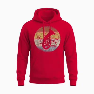 Tenor Hornist Orchestra Musician Notes Retro Tenor Horn T-Shirt, Black, S Unisex Hoodie - Red