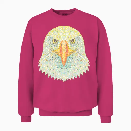 Bald Eagle Head Front View Pointillist Dot Art Unisex Sweatshirt in Heliconia
