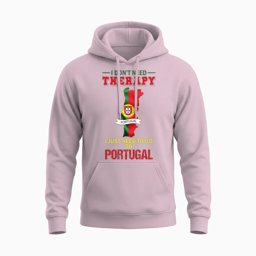 I Don't Need Therapy I Just Need Go Portugal Manche Longue Unisex Hoodie in Light Pink