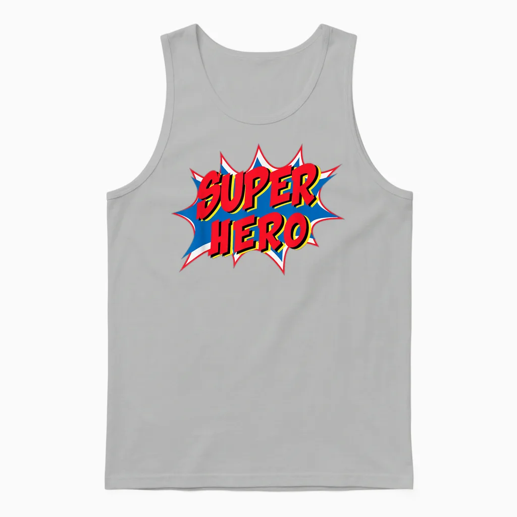 Hero Comic Super Retro Cool T-Shirt, Black, S Unisex Tank Top in Ash