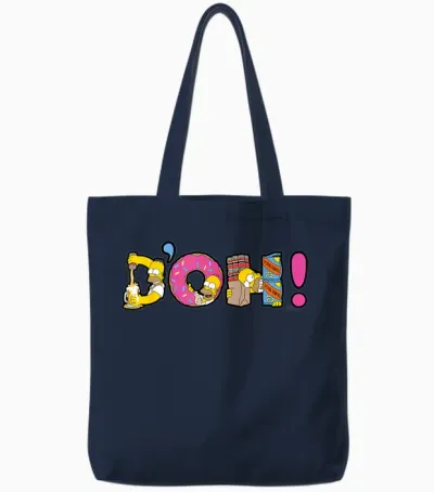 The Simpsons Homer Simpson Beer and Donuts Letters D'oh! T-Shirt, Black, S Tote Bags - Navy
