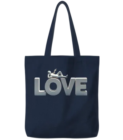 3d Love Typography with Creative Design Tote Bags - Navy
