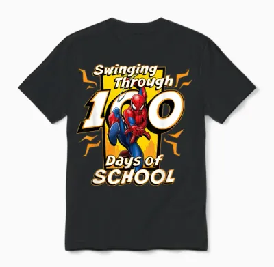 Marvel Super Heroes Spider-Man 100 Days of School 100th Day Unisex T-Shirt - Black