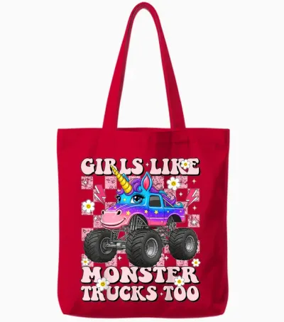 Girls Like Monster Trucks Too Cute Unicorn for Toddler Teen Tote Bags - Red