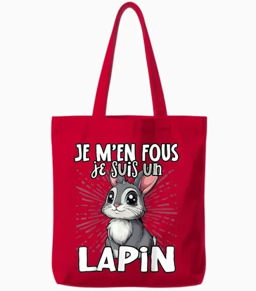 Je M'en Fous Je Suis Un Lapin Cute Rabbit T-Shirt, Black, S Tote Bags in Red