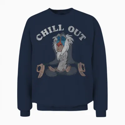 Disney the Lion King Rafiki Chillout Meditation T-Shirt, Black, S Unisex Sweatshirt - Navy