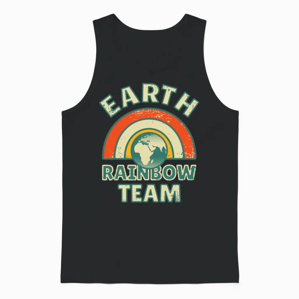 Earth Rainbow Team Retro Colors Unisex Tank Top in Black