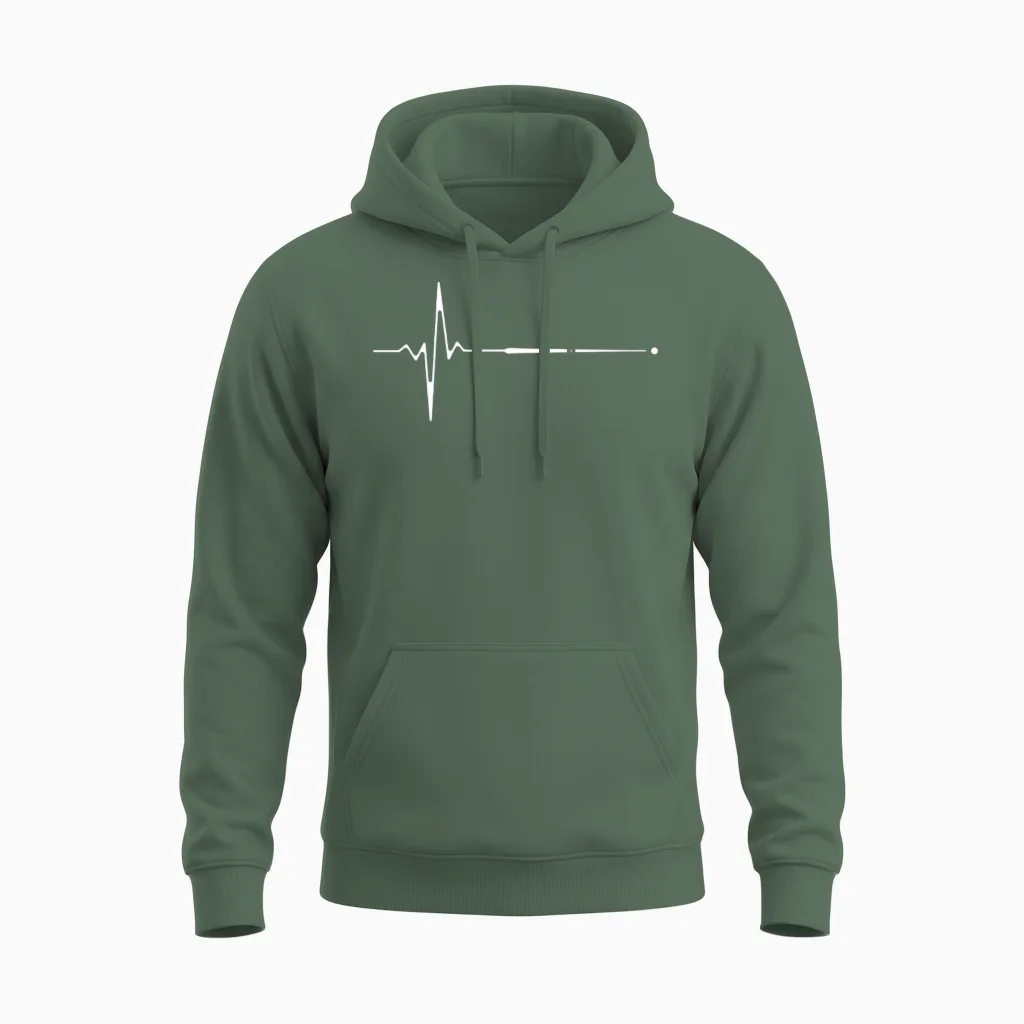 Billiard Cue Heartbeat Unisex Hoodie in Military Green