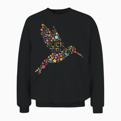 Subtle Anti Trump Floral Hummingbird Hidden Message Unisex Sweatshirt - Black