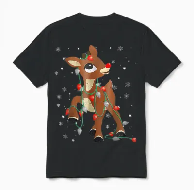 Cute Rudolph the Red Nose Reindeer for Kids Christmas Unisex T-Shirt - Black