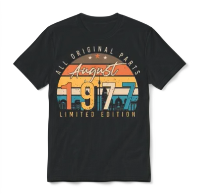 Retro 1977 August Unisex T-Shirt - Black