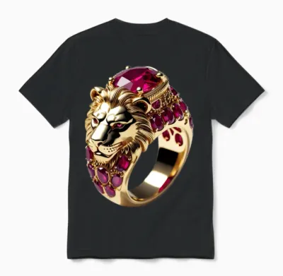 Regal Lion Ruby Ring – Royal Gold Jewelry Design Unisex T-Shirt - Black