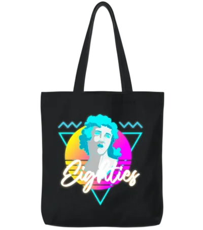 Retro Disco Nostalgia Neon Tote Bags - Black