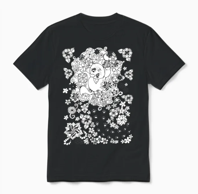 Cat and Flowers Lovers Unisex T-Shirt in Black