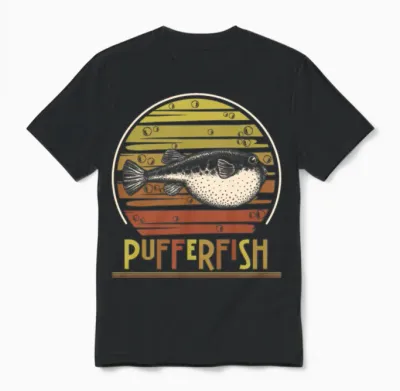 Blowfish Balloonfish Retro Pufferfish Unisex T-Shirt - Black