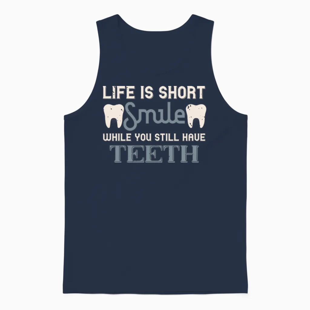 Funny Teeth Quote, Dentist Joke Unisex Tank Top in Navy