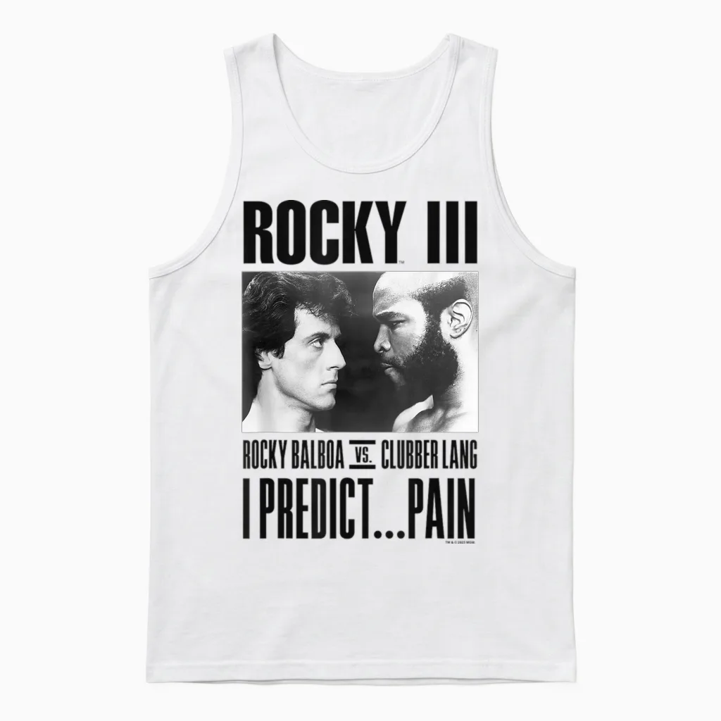 Rocky Iii I Predict Pain Rocky vs Clubber Lang Panel T-Shirt, Grey, S Unisex Tank Top in White