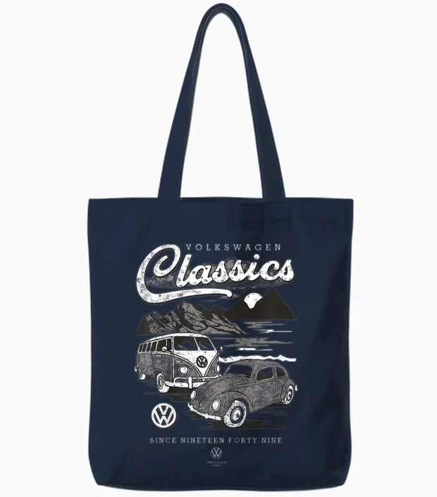 Kids Campervan Volkswagen Beetle & Type 2 T1 Classics Tote Bags in Navy