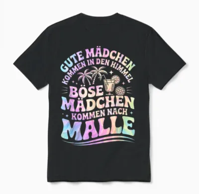 Malle Outfit Girls' Evening Party Holiday Women's Slogan Mallorca Unisex T-Shirt - Black