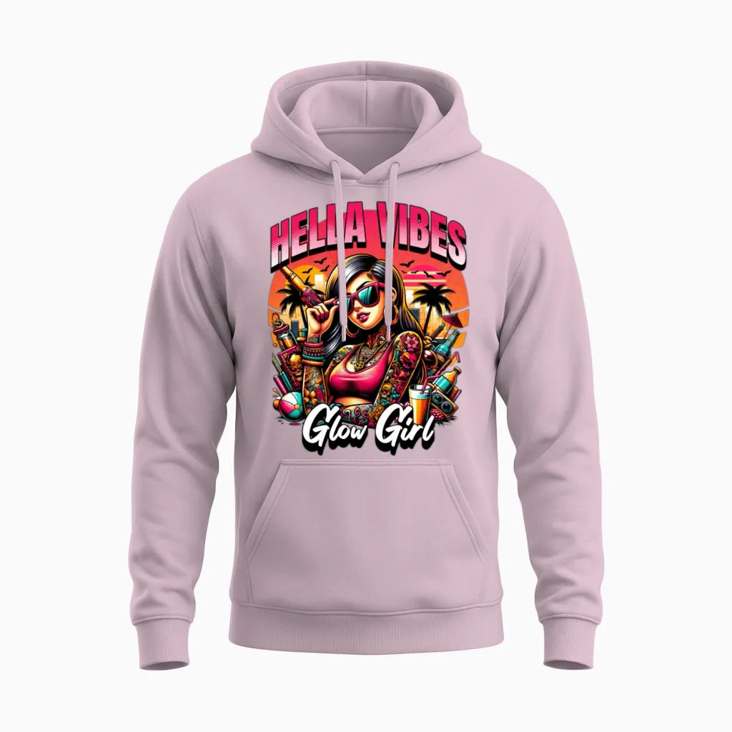 'hella Vibes, Glow Girl' Summer Party Gd Unisex Hoodie in Light Pink