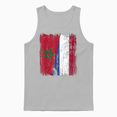 Half Dutch Moroccan Flag T-Shirt, Black, S Unisex Tank Top - Ash