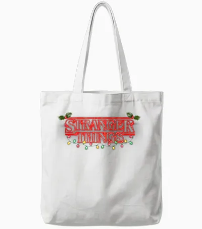 Stranger Things Christmas Neon Lights Iconic Big Text Logo Tote Bags - White