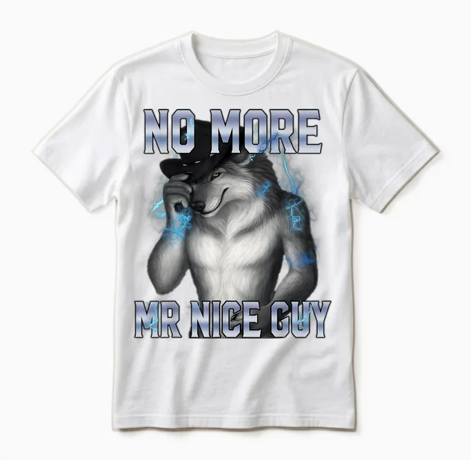 No More Mr Nice Guy Funny Alpha Wolf Meme Unhinged Brainrot Unisex T-Shirt in White