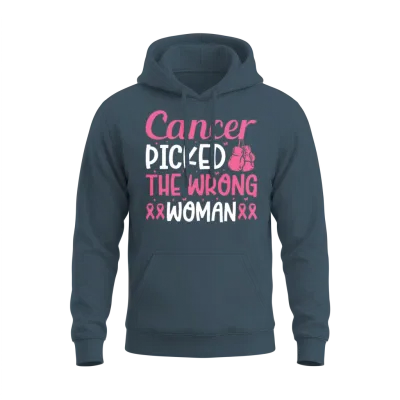 Cancer Picked the Wrong Woman Breast Cancer Unisex Hoodie - Dark Heather