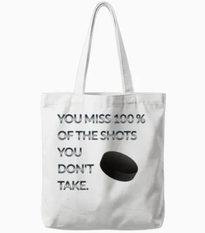 Encouraging Ice Hockey Quote Tote Bags - White