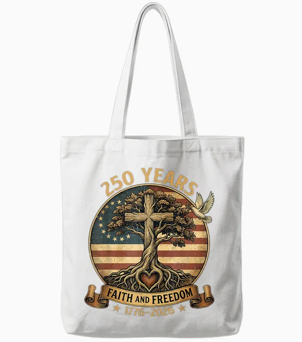 250 Years Faith and Freedom Christian Usa 250th Anniversary Tote Bags in White