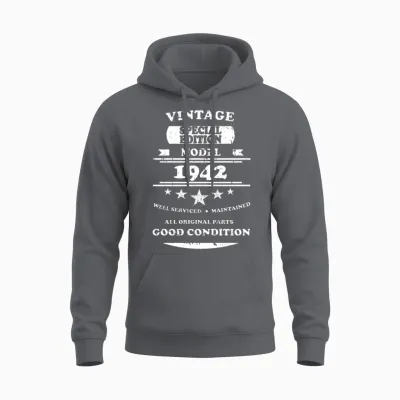 Vintage Retro White 1942 Unisex Hoodie - Charcoal